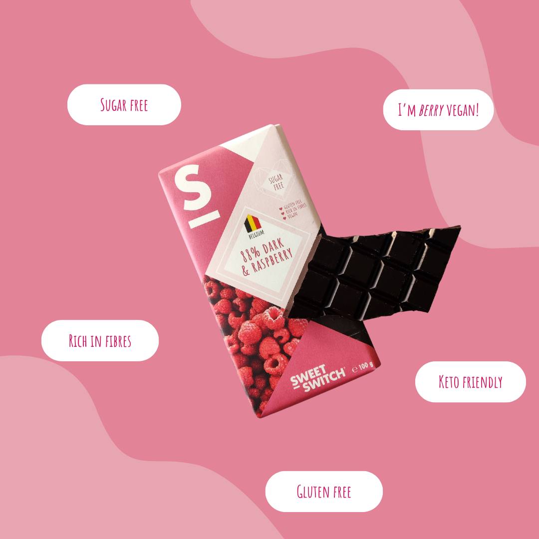 88% Pure chocolade met frambozen 100 g