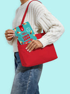 Person holding a red bag with a Sweet Tooth Cola Zero package on a light blue background sugar free