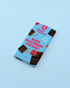 Chocolate bar packaging with 'Sweet Switch' branding on a light blue background sugar free