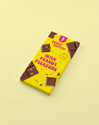 Chocolate bar packaging with 'Sweet Switch' on a yellow background sugar free