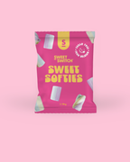 Pink packaging of Sweet Switch Sweet Softies on a pink background sugar free