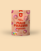 Sweet Switch Peach Pleasure snack package on a beige background sugar free