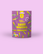 Purple package of Sweet Switch Sour Worms on a purple background sugar free