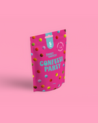 Pink packaging of Sweet Switch Confetti Party on a pink background sugar free